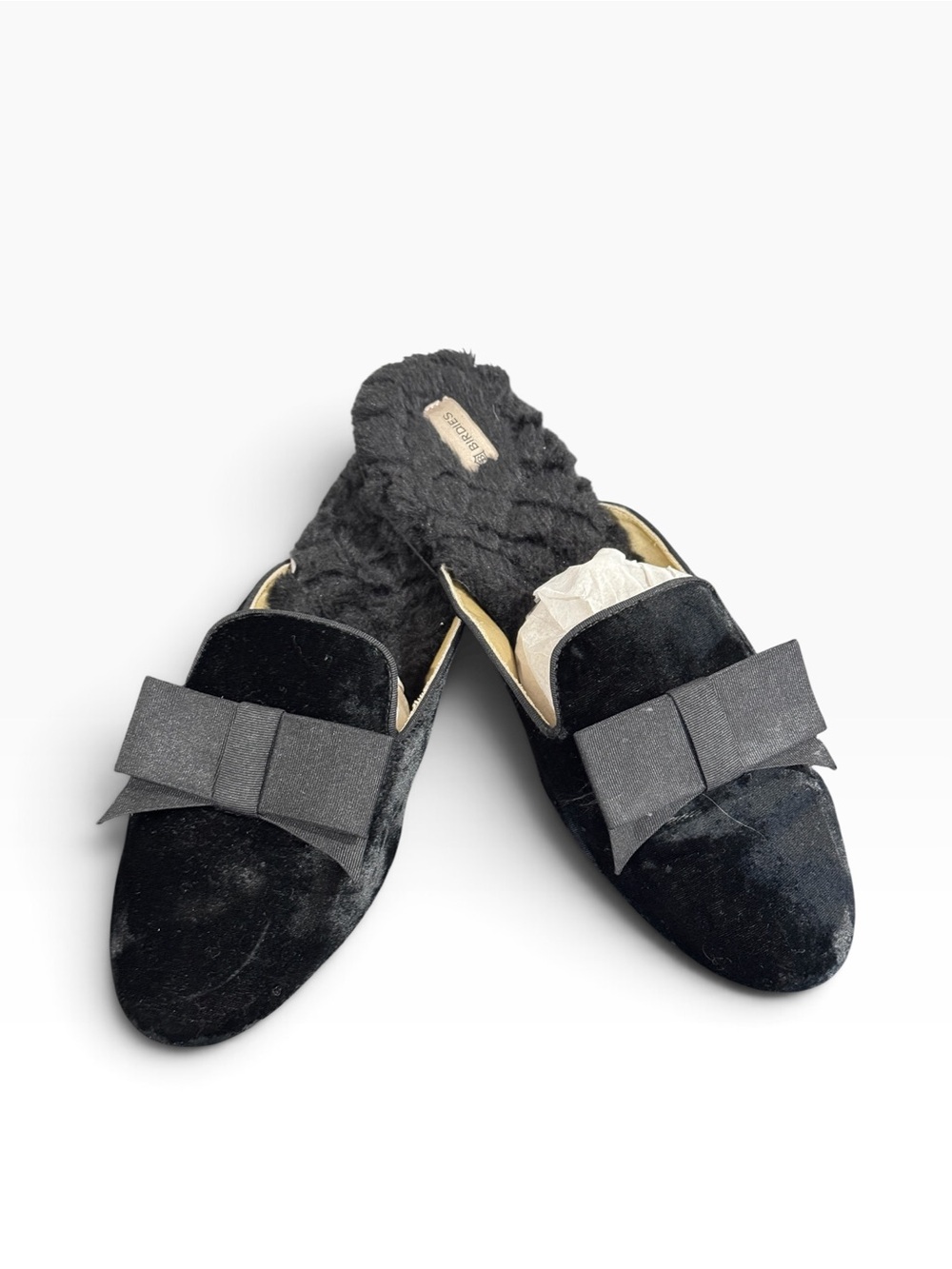 Birdies Black Velvet Bow Slip-On Women’s Mules
